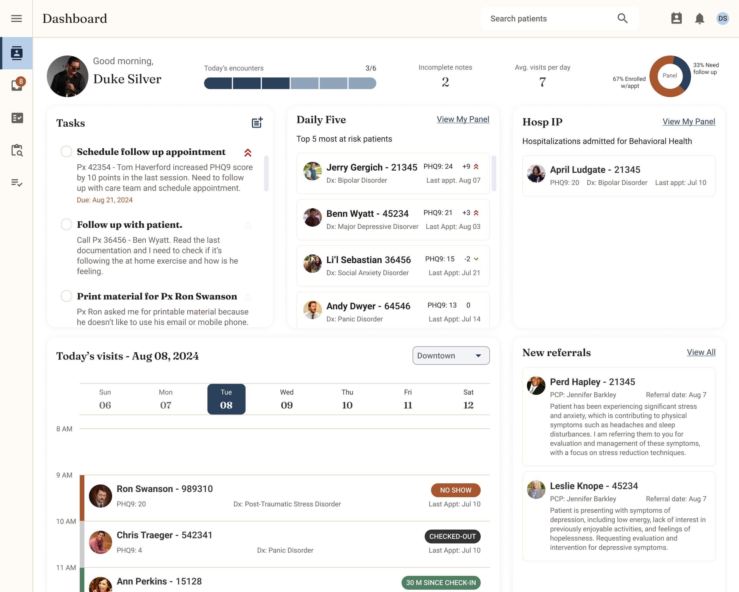 High-fidelity concept for the behavioral health therapist dashboard