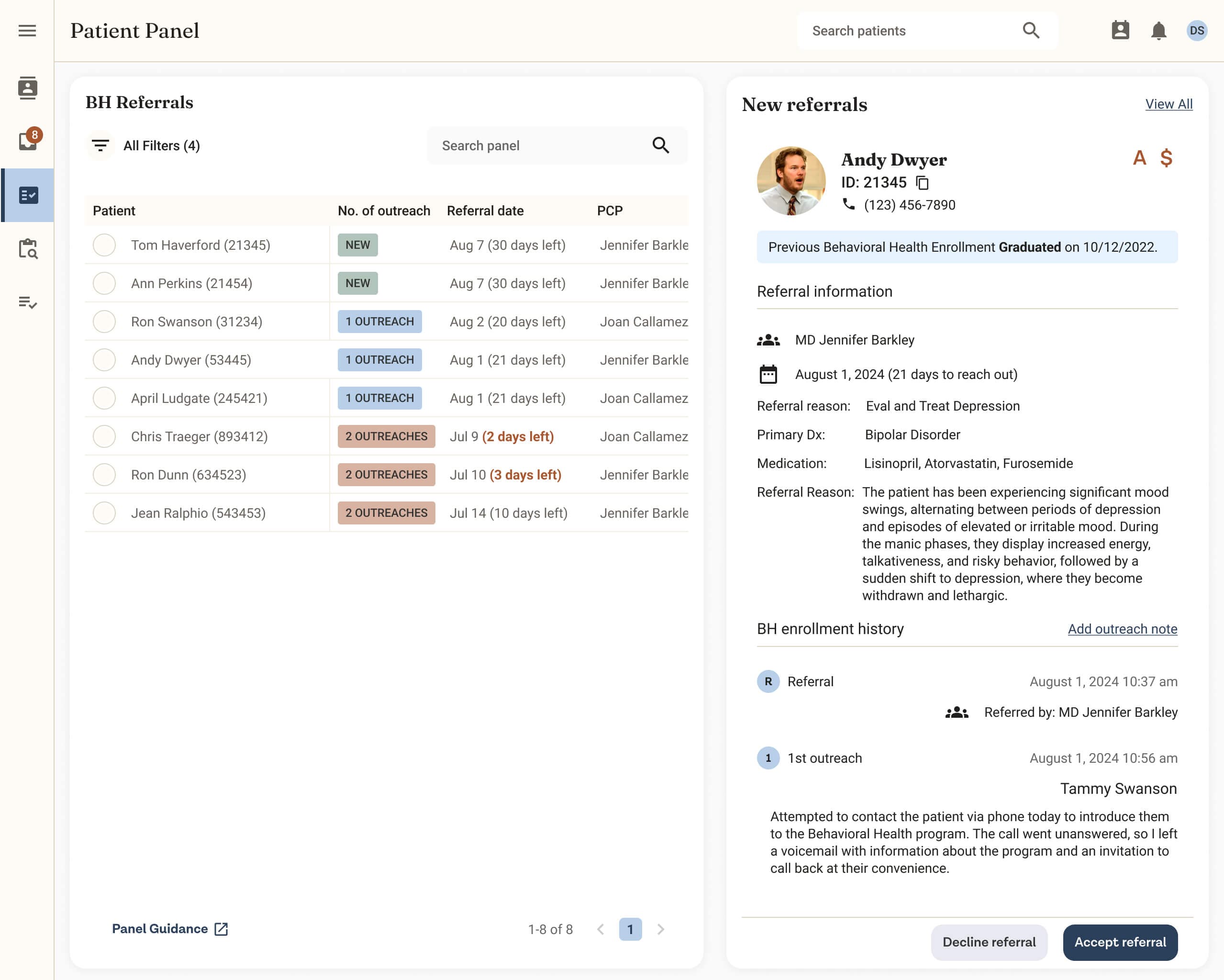 High-fidelity concept for the patient referral panel
