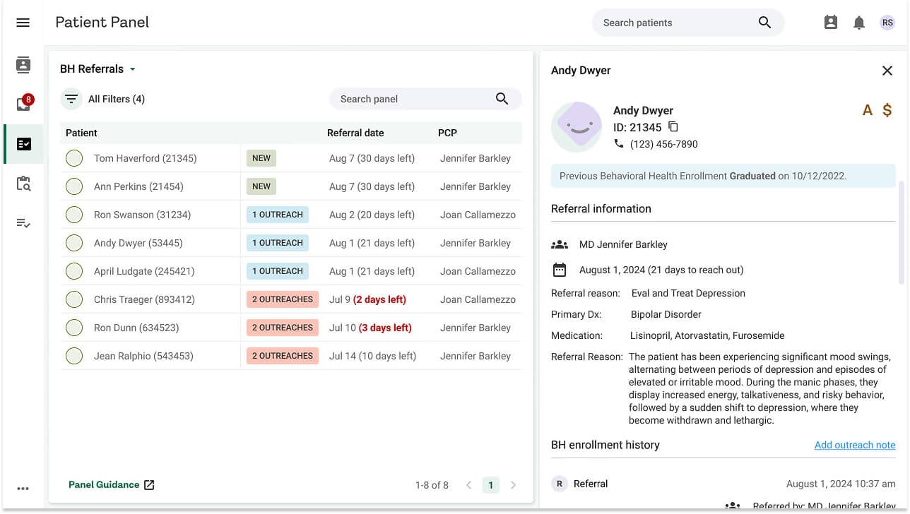 High-fidelity concept for the patient referral panel